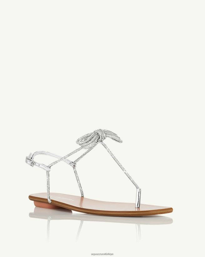 Aquazzura capri gece sandalet düz gümüş X8BD04166